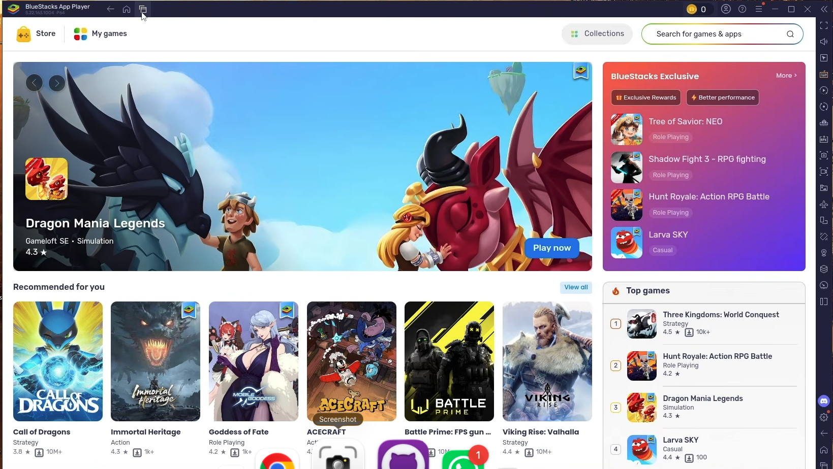 Movies app for PC - BlueStacks main interface and home screen
